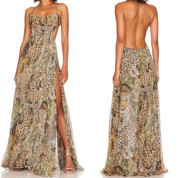Retrofete jungle leopard print silk open back cut out maxi size small - Picture 7 of 9
